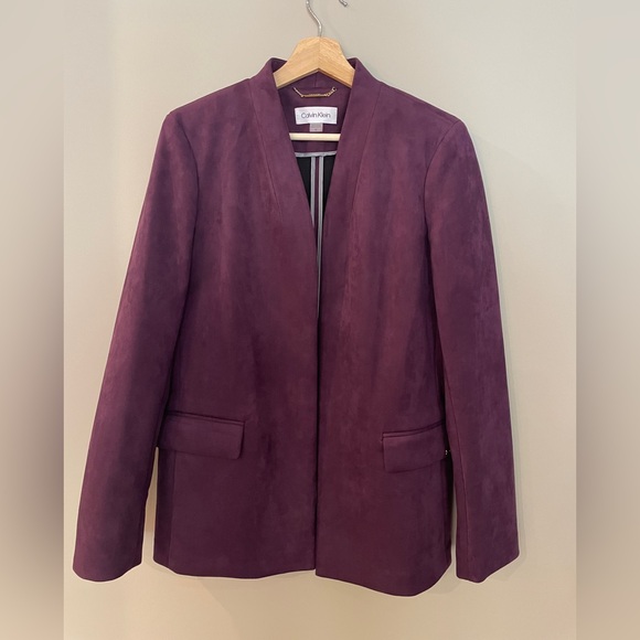 Calvin Klein size 12 plum stretch velvet-style women’s blazer - Picture 1 of 3